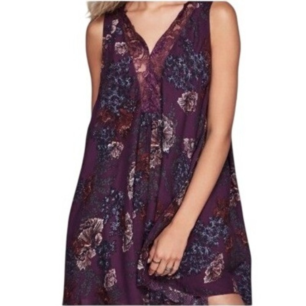 Intimately by Free People So You Say Purple Lace Floral Slip Mini Dress Size XS